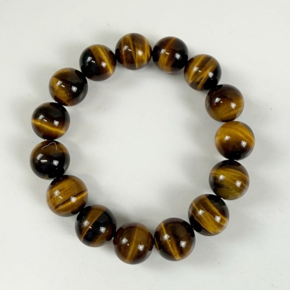 Brown Tan Tiger Eye Stretch Bracelet Stretchy Beaded - Picture 2 of 3